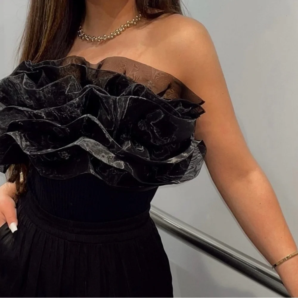 Zara top bandeau tulle black cropped blouse - Picture 4 of 9